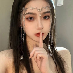 Lizakosht Minar Chinese Style Shiny Rhinestone Long Tassel Hairbands for Women Water Drop Crystal Chains Hairwear Hair Jewelry Accessories