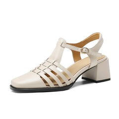 LIZAKOSHT - Retro breathable top layer sheepskin sandals with hollowed out upper design for comfort Simplicity