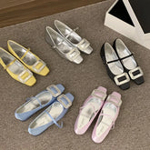 LIZAKOSHT - Candy Color Women Flat Shoes Fashion Big Crystal Buckle Ladies Elegant Mary Jane Shoes Soft Flat Heel Dress Single Shoes New