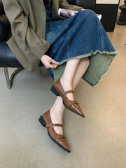 LIZAKOSHT - Pointed Toe Women Loafers 2024 New Arrivals Black Brown White Fashion Dress Shoes Belt Buckle Black White Brown Party Low Heeled