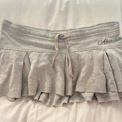 LIZAKOSHT - American Fashion High Street Thin Casual Skirts Y2k Aesthetic Lace Up Waist Letter Print Pleated Jupe Harajuku All Match Skirts