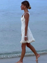 LIZAKOSHT - Elegant Solid Flower Hem Women Mini Dress Fashion Square Neck Sleeveless Slim Dresses Summer Lady Chic Beach Vacation Robes 2024