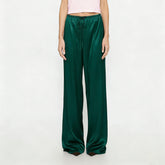 LIZAKOSHT - Women Satin Wide Leg Dress Pants Silk Casual Dressy Long Flowy Pants Elastic High Waisted Trousers