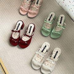 LIZAKOSHT  -  Designer Summer Thick Heel Women Slippers Fashion Butterfly-knot Ladies Outdoor Dress Slides Sandalias