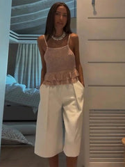 LIZAKOSHT - Knitted Sequins Ruffled Hem Vest Top Women Sleeveless Backless Loose Sexy 2025 Summer Tank Beach Street Fashion Lady Tops