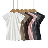LIZAKOSHT  -  Minimalist Edgeless Brushed Cotton Short Sleeve T-shirt Women 2025 Spring Summer O-neck Stretchy Slim Fitted Top Hot Girls 56907