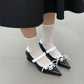 LIZAKOSHT - Hot Seller Pointed Toe Mary Shoes Women Autumn new Sexy Mid Heels Sandals Large Size 34-43 Chunky Lace Up Shallow Shoes