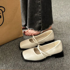 LIZAKOSHT - Women's Summer Footwear Normal Leather Casual Shoes for Woman Square Toe Black Japanese Style Lolita Mary Jane Gothic Shoe