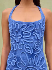 LIZAKOSHT - Elegant Vacation Style Solid color Knitted Patterns Dress Women Sleeveless Backless Slim Dresses 2025 New Lady Street Clothing 