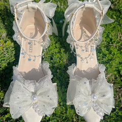 LIZAKOSHT - elegant party shoes for women luxury designer shoes women sandals Bridal shoes lolita heel with pointed head ladies shoes white