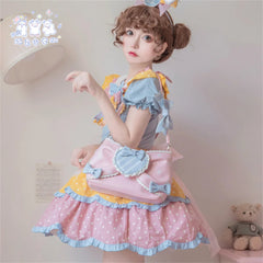 LIZAKOSHT - Sweet Girls Pink Sugar Wave Point Pearl Chain Bowknot Bags Lolita Bags Black Girls Cute Love Ruffle Portable Cosplay Lolita Bags