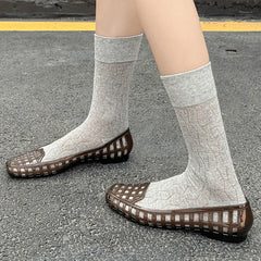 LIZAKOSHT - Brand New Summer Soft Fishnet Flat Sandals Women Summer Comfy Walk Hollow Out Women Flats Daily Wear Jelly Shoes Loafers