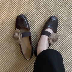 LIZAKOSHT - Fashion Flower Decoration Ballet Flats Women Elegant Round Toe Elastic Design Brand Mary Jane Shoes Ladies Comfort Soft Loafers