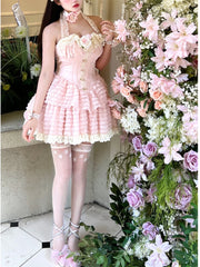 LIZAKOSHT - Women‘s Dresses 2024 Summer New Lolita Style Sexy Rose Halter Slimming Dress Fashion High Waist Elegant Above Knee Ladies Dress