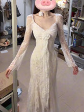 LIZAKOSHT  -  Fashion Rose Ribbon V-neck Dresses Sexy Lace Slim Fit Bodycondress for Women 2025 Summer New Long Sleeve Vestidos De Mujer