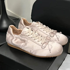 LIZAKOSHT - Brand Satin Pink Cute Ballet Flats Shoes Women Sweet Casual Sneakers Shoes Trainers Comfy Walk Daily Footwear
