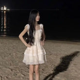 LIZAKOSHT - Original Fabric+Lining Zipper Retro Mini Dress High-End Feeling Small Butterfly Knot Small Flying Sleeve Women's Dress