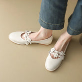 LIZAKOSHT - Ladies Summer Footwear Red Pearl Shoes for Women with Heel Flats Pointed Toe Normal Leather Casual Mary Jane Gothic Flat A