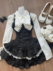 LIZAKOSHT - Japanese Style Kawaii Sweet Suit Hot Girl White Casual Shirt + High Waist Cute Lace Mini Skirt Party Lolita Sets Woman Chic 2025