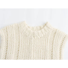 LIZAKOSHT - New Women Autumn Beige O Neck Sleeveless Sweater Loose Vest