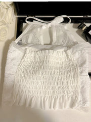 LIZAKOSHT - Summer New Lace Neck Hanging Strap Small Vest Sexy Desire Style Outer Wear Sexy Back White Top