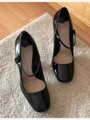 Lizakosht Black girls' high heels, 9cm high, thick heels, not tiring feet, high heels, round toe, Mary Jane single shoes