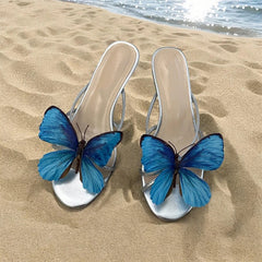 LIZAKOSHT - Niche 3D Butterfly Flower Sandals for Women New Summer French Fine Heel Sexy Open toed High Heels