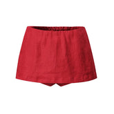 LIZAKOSHT - Women red 100% linen shorts skirts