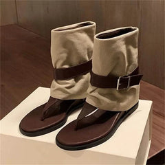LIZAKOSHT - Design Style Height-increasing Insoles Flat Heels Woman Boot Sandals Summer Gladiator Clip Toe Belt Buckle Strap Shoes