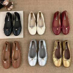 LIZAKOSHT - New Women Flat Shoes Fashion Round Toe Shallow Slip On Ladies Elegant Ballerina Soft Flat Heel Dress Single Shoes New Woman