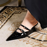 LIZAKOSHT - Designer Wedge Heels Patent Leather Pointed Toe Muller Pumps Women Elegant Slingback Sandal Female Fashion Female Heels Slippers