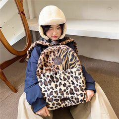 LIZAKOSHT - Women Faux Fur Leopard Fluffy Fashion Backpacks Large Capacity Students School Bag Vintage Commuter Backpack