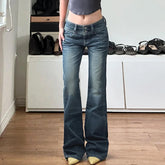 LIZAKOSHT - Personality street vintage low-rise jeans breasted slim trousers straight loose women's wide-leg pants