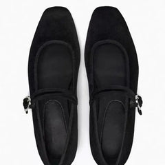 LIZAKOSHT - Shallow Casual Ladies Soft Mary Jane Shoes Retro Black Square Toe Outdoor Dress Ballet Flats Autumn Brand Women Footwear