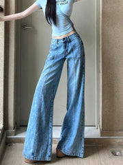 LIZAKOSHT  -  Womens Blue Jeans High Waist Baggy Casual Vintage Y2K Design Sense Straight Pants Street American Autumn Wide Leg Denim Trouser