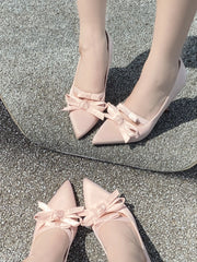 LIZAKOSHT - French Bow Pointed Shallow Mouth Single Shoe For Women's Spring/autumn New Versatile And Gentle Lolita Fairy High Heels