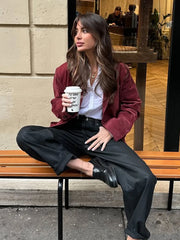 LIZAKOSHT  -  Wine Red Lapel Blazer Women Single Breasted Patchwork Long Sleeve Jackets New Elegant Chic Street Casual Commute Jacket 2025