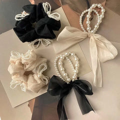 Lizakosht Handmade Pearl Elastic Hair Band Solid Color Flower Scrunchies Ponytail Holders for Women Girls Hair Rope Hair Accessoires