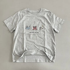 LIZAKOSHT - Korean Style Cat Embroidery Short Sleeve Crew Neck T-Shirt Casual Summer New White Women's Top Fashionable Girl's Clothing