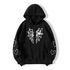 LIZAKOSHT - Thi Heartaped Printed Zipper Warm Hooded Cardigan Long Sve Mid-Length Polyester Women's Sweatirt Faion Autumn