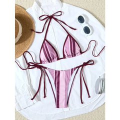 LIZAKOSHT - Sexy Micro Bikinis Women Swimwear Beachwear Female Bathing Suit 2 Bikini Set Side-tie Straps Beach Wear Striped Biquinis