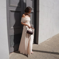 LIZAKOSHT - Women's Summer New One-Shoulder Elegant and Sexy Slim-Fit Pleated Bustier Dress