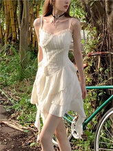 LIZAKOSHT - Korean Elegant Pure Color Strap Y2k Mini Dress Woman Sleeveless Irregular Party Vestidos Summer Fashion One Piece Short Dress