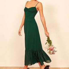 LIZAKOSHT - Elegant Adjustment Spaghetti Strap Vest Retro Chiffon Ruffled Ladies Dress Retro Back Zipper Ladies Summer Dress Women