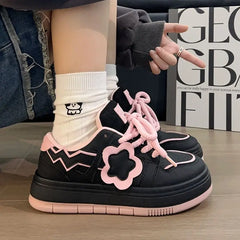 LIZAKOSHT - Black Shoes for Women Kawaii Splice Korean Style Women Sport Sneaker Niche Low-top Fashion Casual Versatile Ladies Shoes