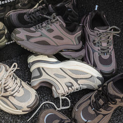 LIZAKOSHT - Design Leather Lace-Up Dad Shoes Retro Versatile Thick Sole Heightening Breathable Casual Women's Running Sneakers