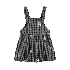 LIZAKOSHT - Free Shiping Pastoral Style Striped Plaid Bowknot Printed Women's Tight Waist Dresses Summer Strappy Ladies Short Dresses