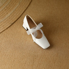 Lizakosht Plus Size 34-48 New Female Mary Janes Pumps Fashion Square Toe Lace Up Thick High Heels Pumps Women Party Office Shoes Footwear