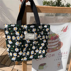 LIZAKOSHT - Daisy Embroidered Handbag for Women Canvas Ladies Floral Casual Small Tote Luxury Designer Reusable Shopping Bags Purses
