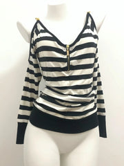 LIZAKOSHT - Grunge Gothic Vintage Hoodies Women American Retro Streetwear Striped Patchwork Zipper V-neck Loose Sweatshirt 2024 Y2k